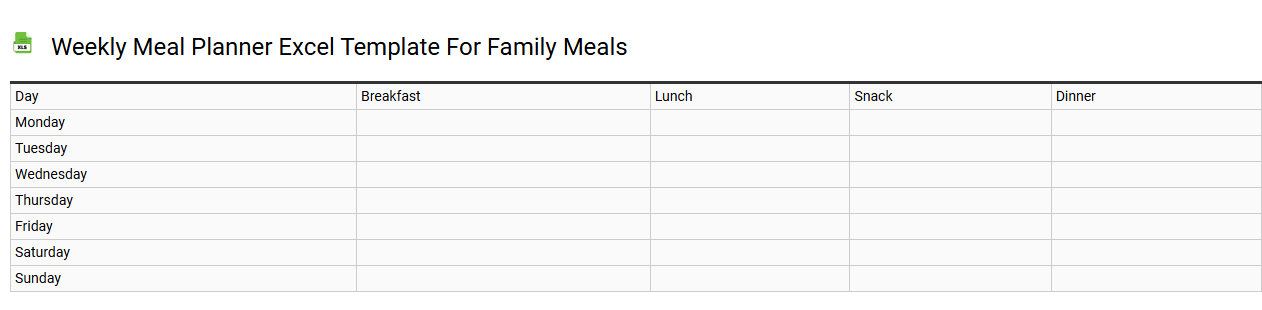 Weekly meal planner Excel template for family meals