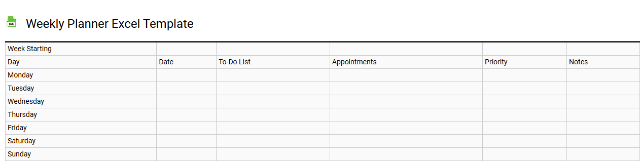 Weekly planner Excel template