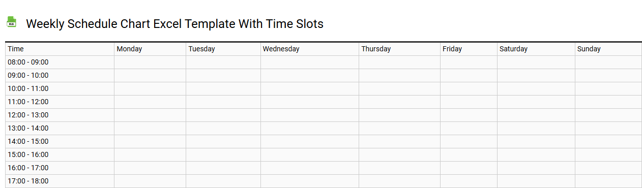 Weekly schedule chart Excel template with time slots