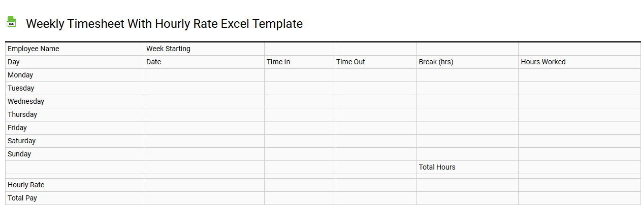 Weekly timesheet with hourly rate Excel template