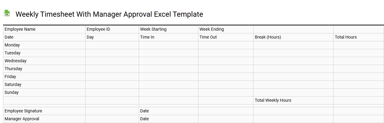 Weekly timesheet with manager approval Excel template