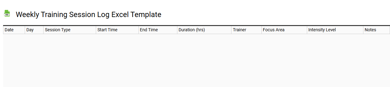 Weekly training session log Excel template