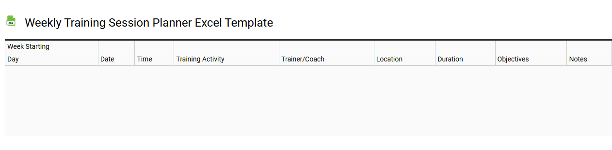Weekly training session planner Excel template