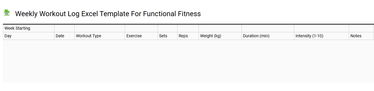 Weekly workout log Excel template for functional fitness