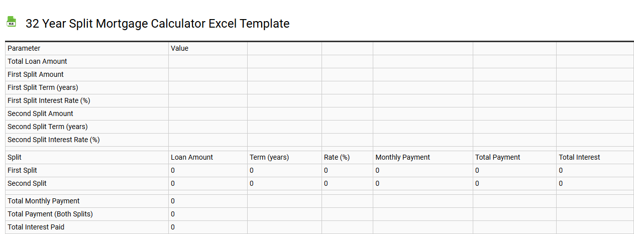 32 year split mortgage calculator Excel template