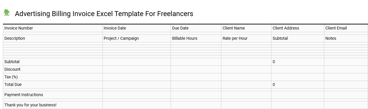 Advertising billing invoice Excel template for freelancers