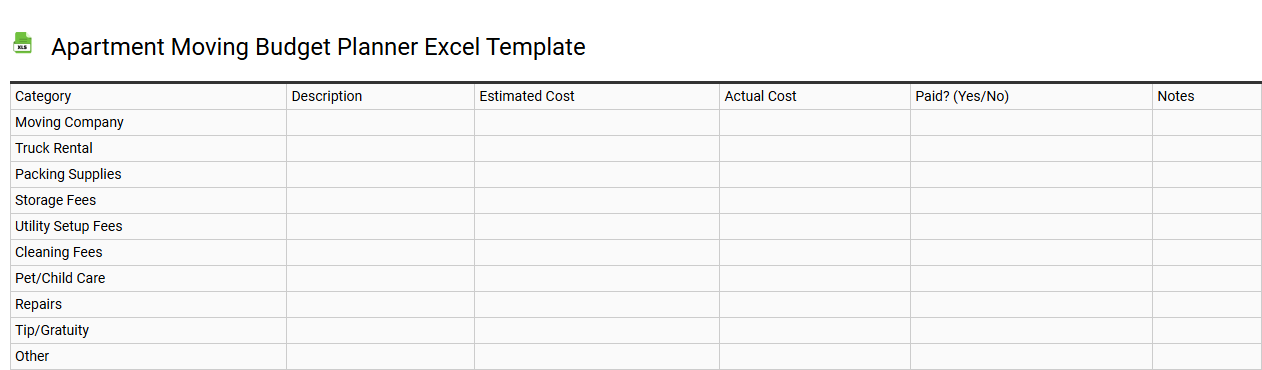 Apartment moving budget planner Excel template