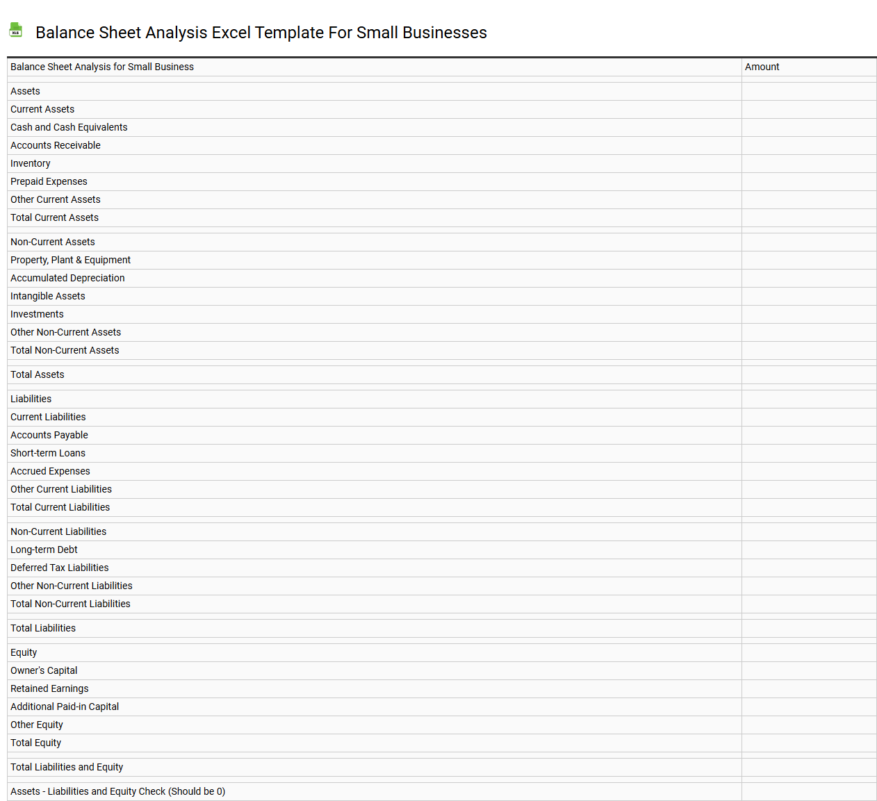 Balance sheet analysis Excel template for small businesses