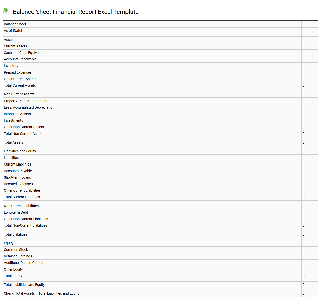 Balance sheet financial report Excel template