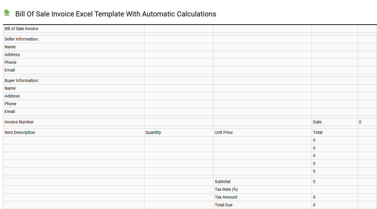 Bill of sale invoice Excel template with automatic calculations