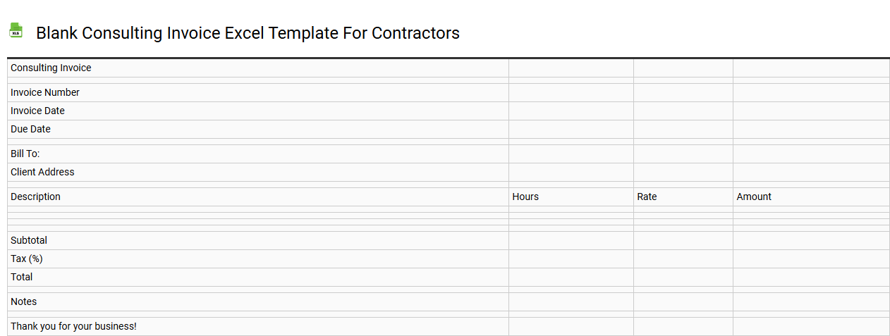Blank consulting invoice Excel template for contractors