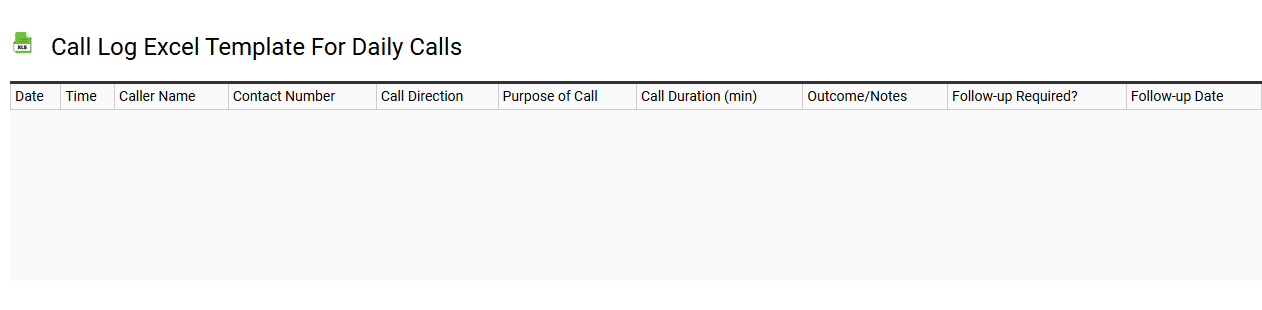 Call log Excel template for daily calls