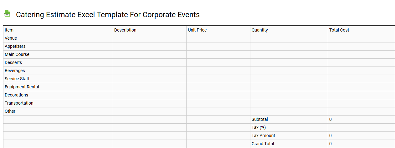 Catering estimate Excel template for corporate events