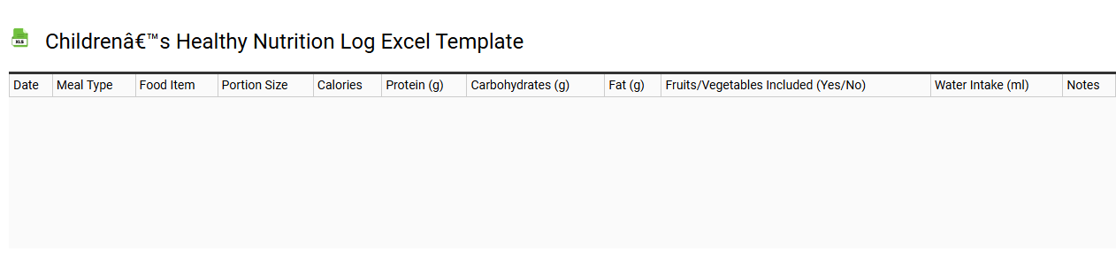 Children’s healthy nutrition log Excel template