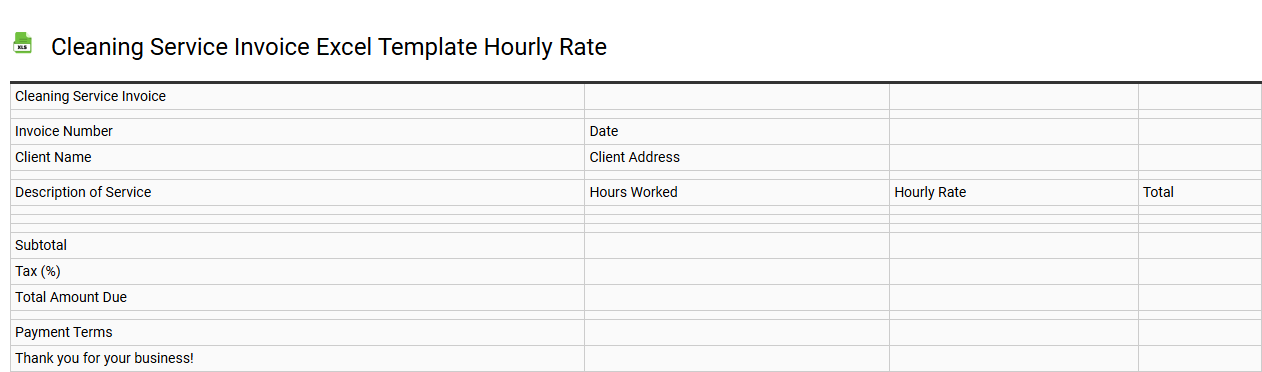 Cleaning service invoice Excel template hourly rate
