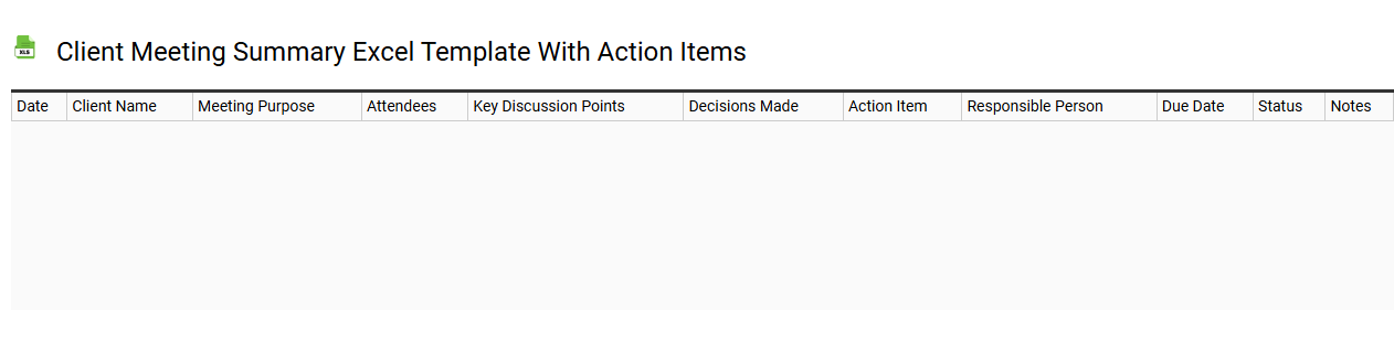 Client meeting summary Excel template with action items