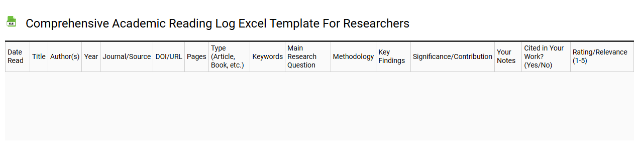 Comprehensive academic reading log Excel template for researchers