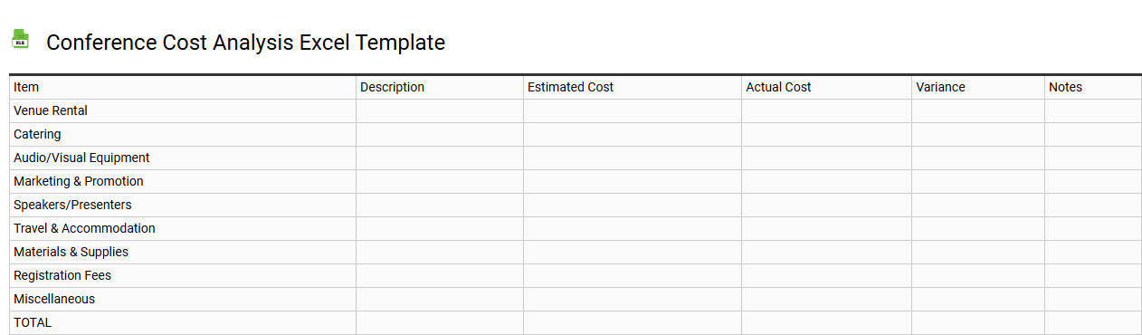 Conference cost analysis Excel template