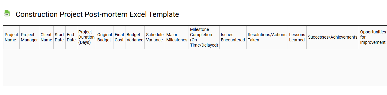 Construction project post-mortem Excel template