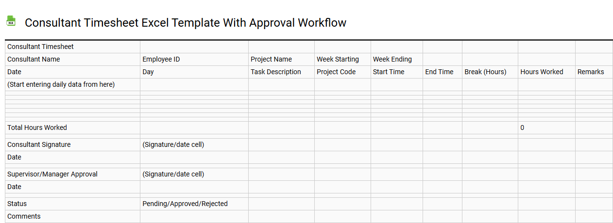 Consultant timesheet Excel template with approval workflow
