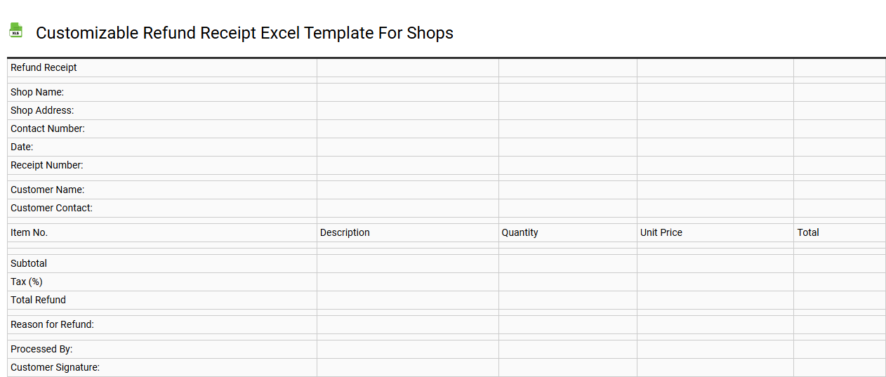 Customizable refund receipt Excel template for shops
