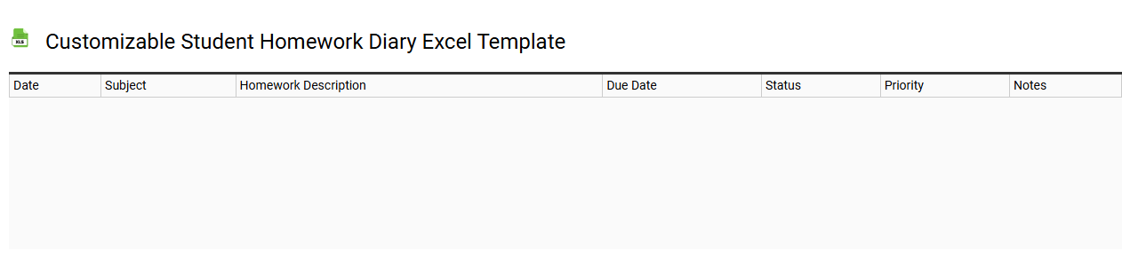 Customizable student homework diary Excel template