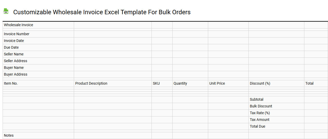 Customizable wholesale invoice Excel template for bulk orders