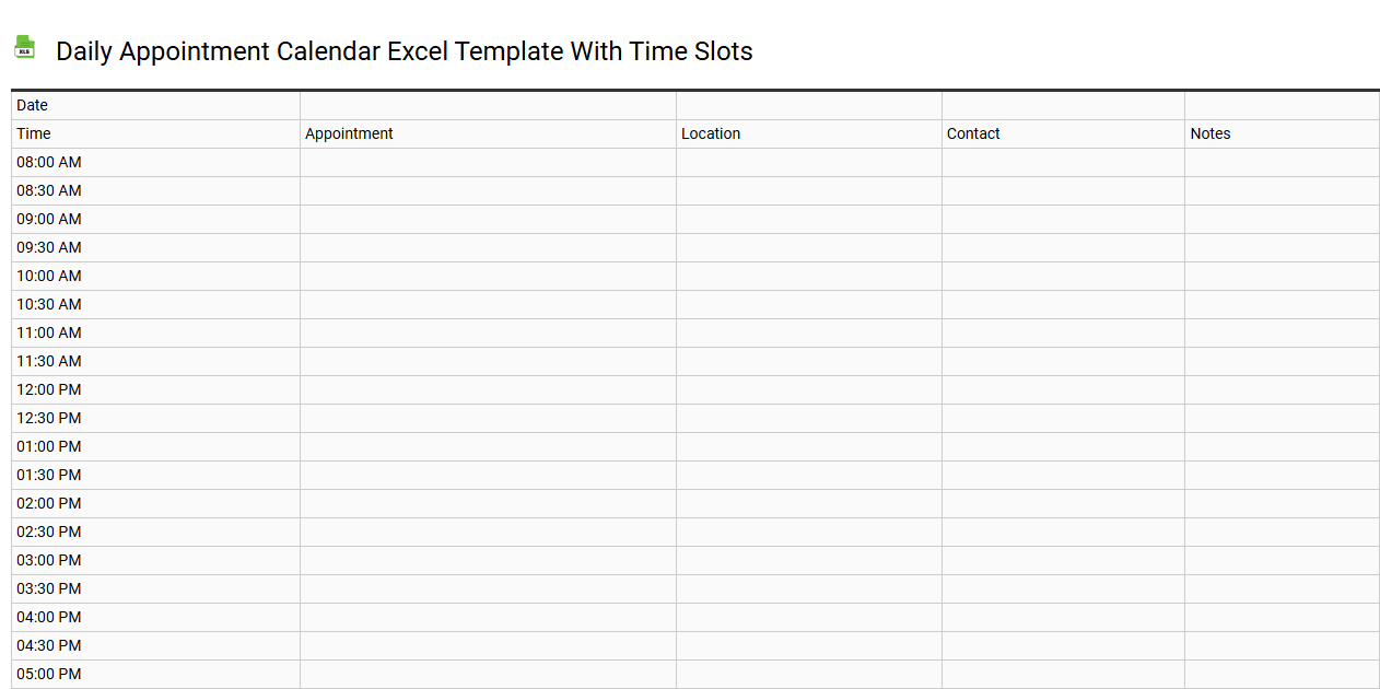 Daily appointment calendar Excel template with time slots
