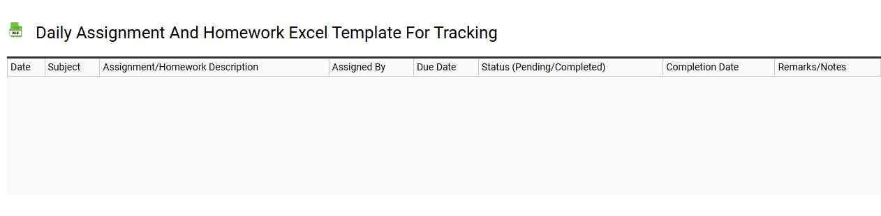 Daily assignment and homework Excel template for tracking