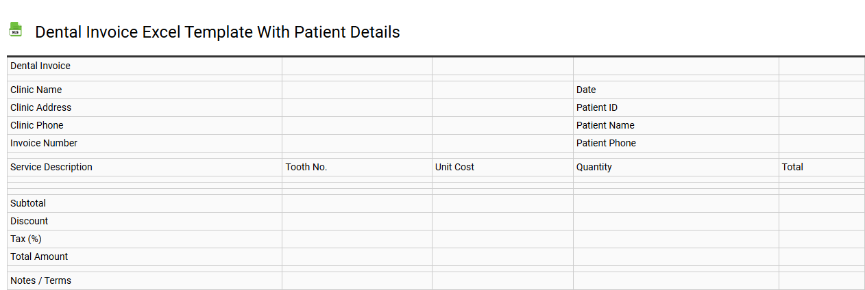Dental invoice Excel template with patient details