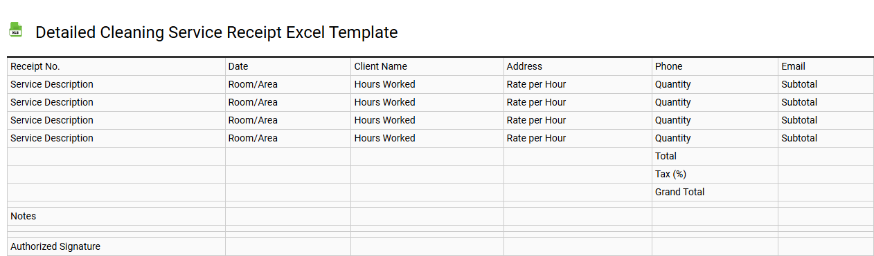 Detailed cleaning service receipt Excel template