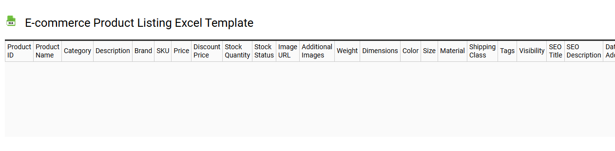 E-commerce product listing Excel template