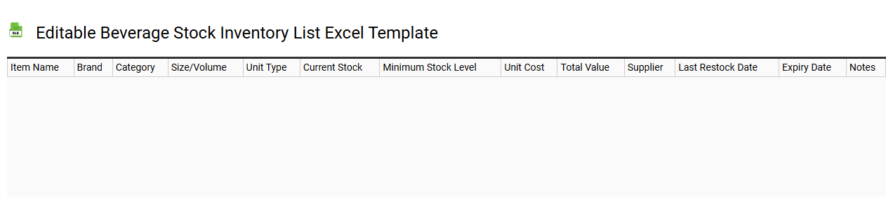 Editable beverage stock inventory list Excel template
