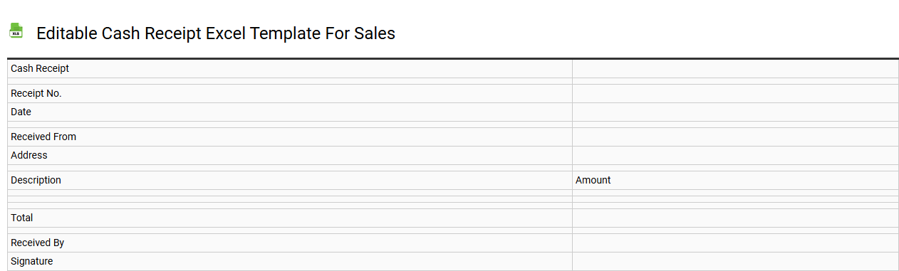 Editable cash receipt Excel template for sales