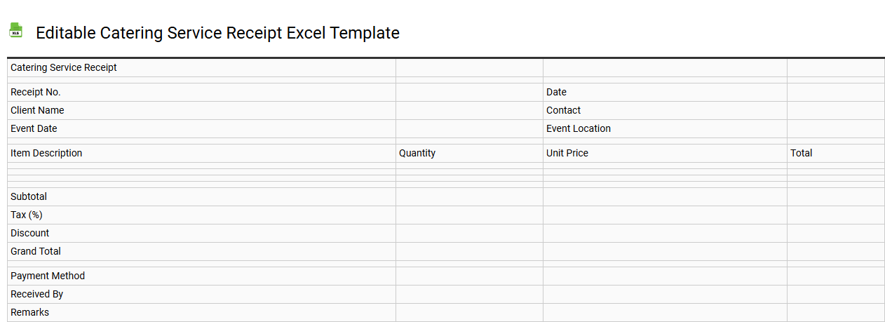 Editable catering service receipt Excel template
