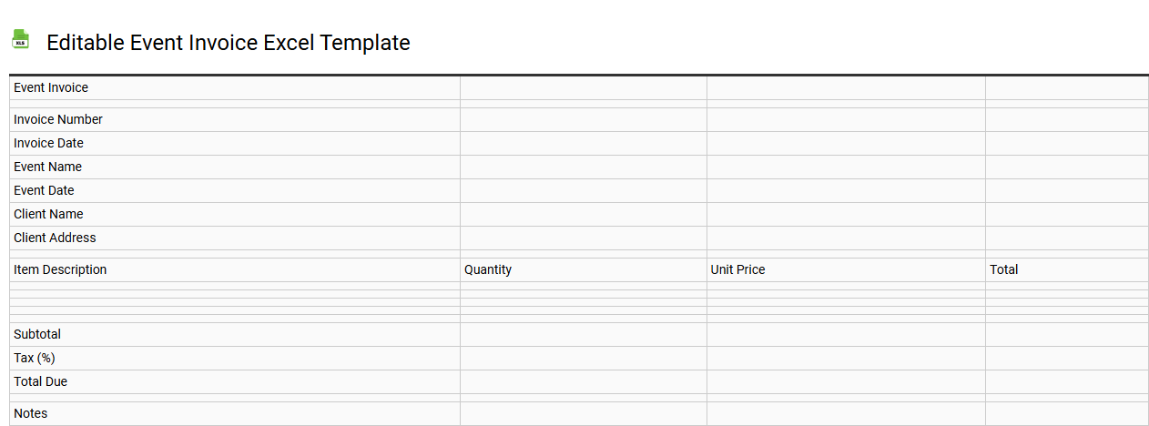 Editable event invoice Excel template