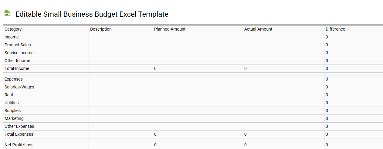 Editable small business budget Excel template