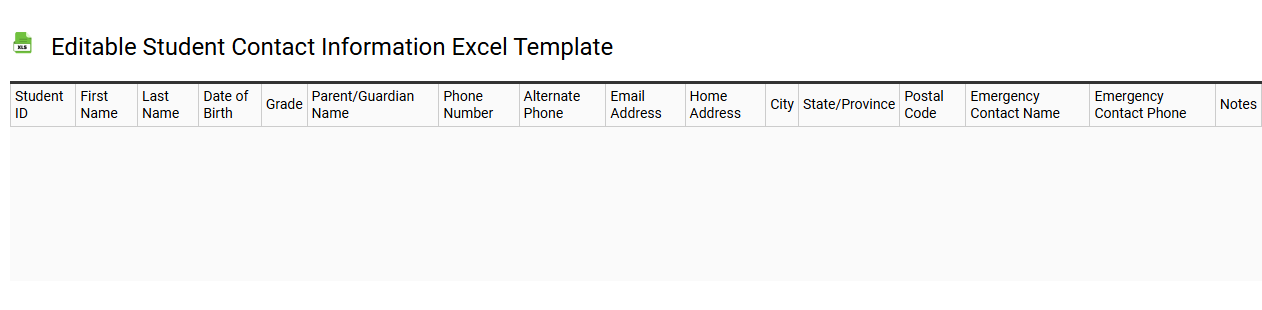 Editable student contact information Excel template