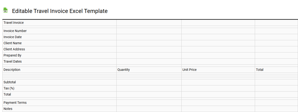Editable travel invoice Excel template