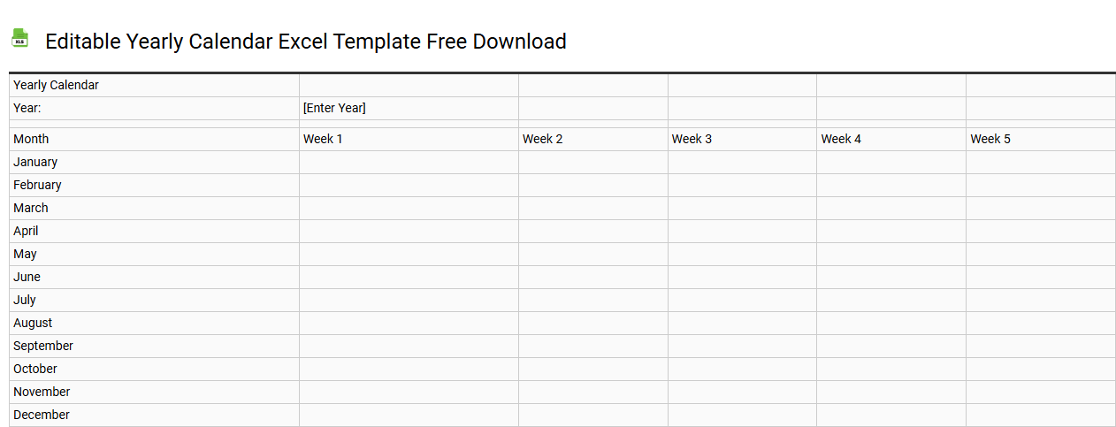 Editable yearly calendar Excel template free download