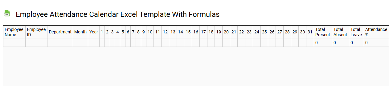 Employee attendance calendar Excel template with formulas
