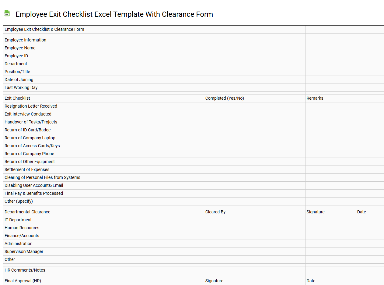 Employee exit checklist Excel template with clearance form