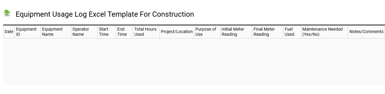 Equipment usage log Excel template for construction