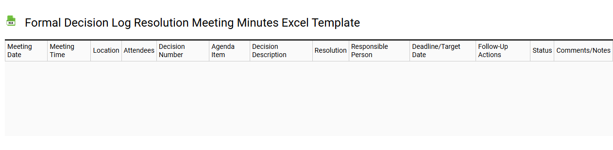 Formal decision log resolution meeting minutes Excel template