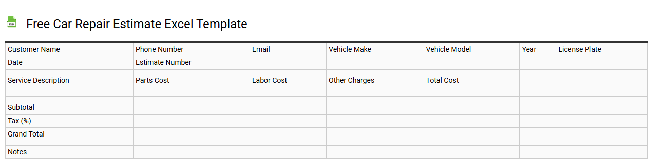 Free Car repair estimate Excel template