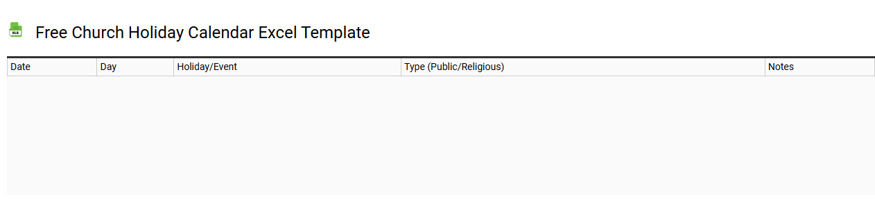 Free church holiday calendar Excel template
