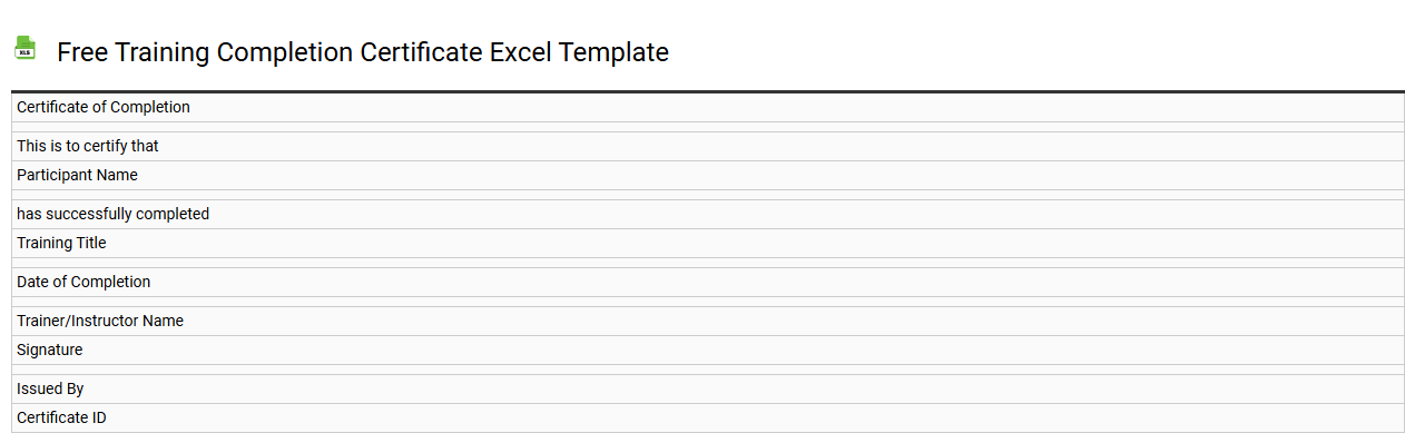 Free training completion certificate Excel template