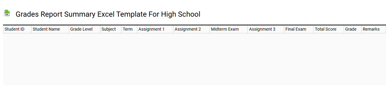 Grades report summary Excel template for high school