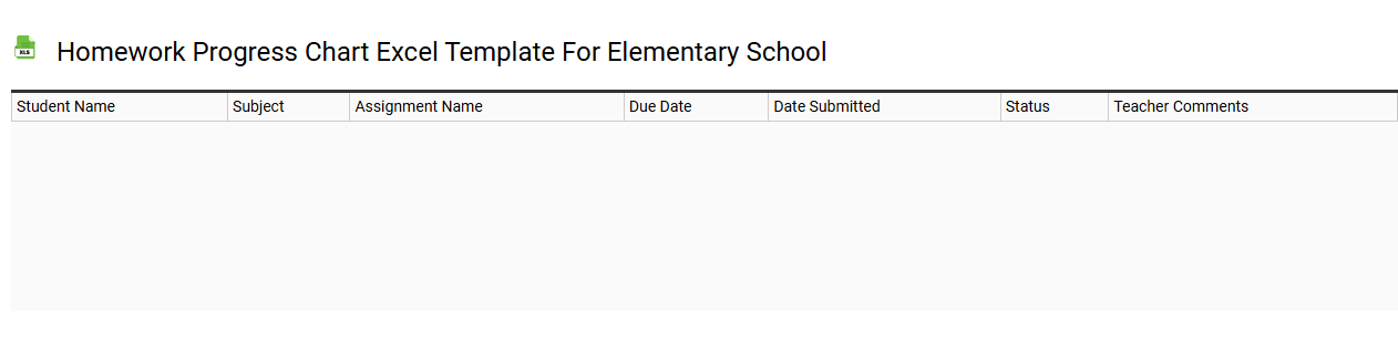 Homework progress chart Excel template for elementary school