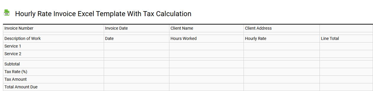 Hourly rate invoice Excel template with tax calculation